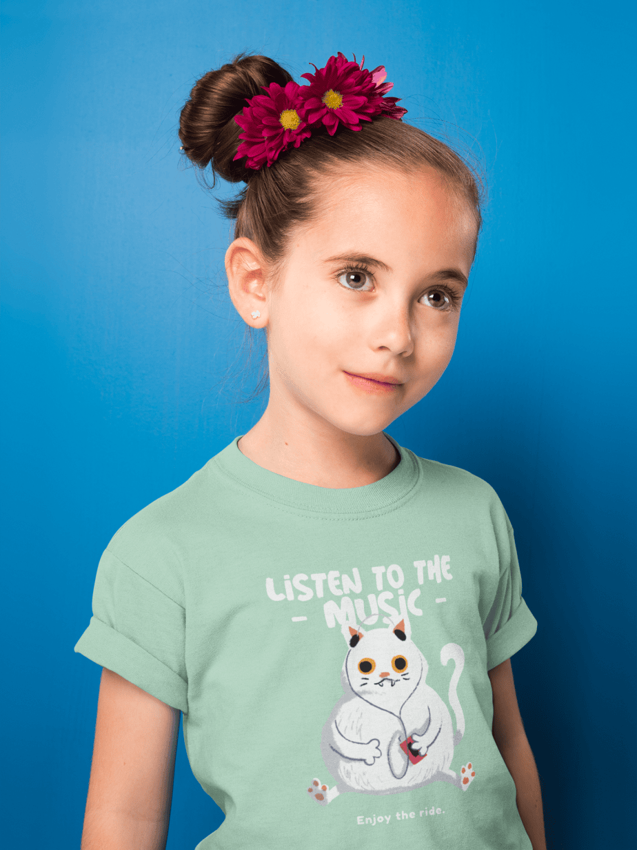 listen to the music enjoy the ride round neck 100% cotton t shirt for kids