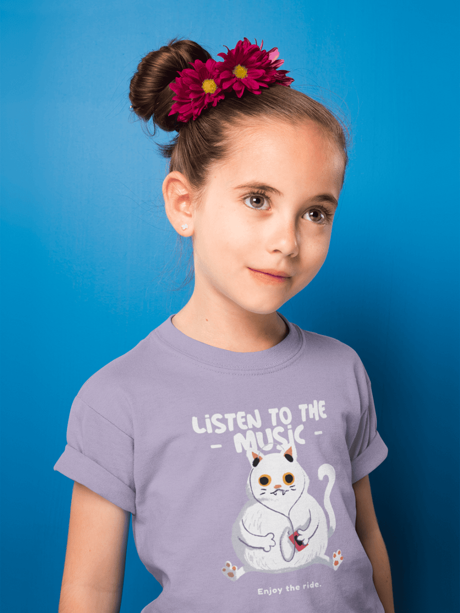 listen to the music enjoy the ride round neck 100% cotton t shirt for kids
