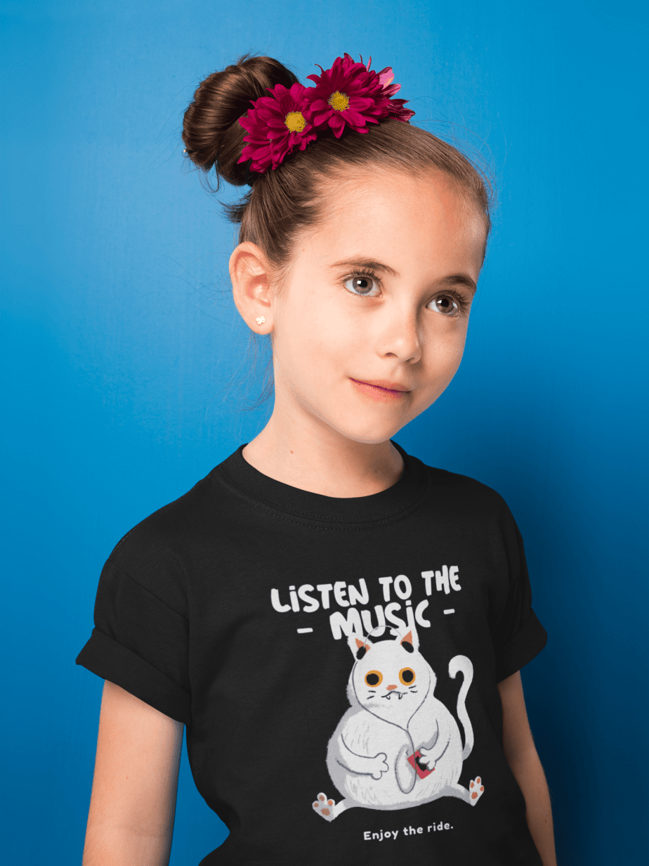 listen to the music enjoy the ride round neck 100% cotton t shirt for kids