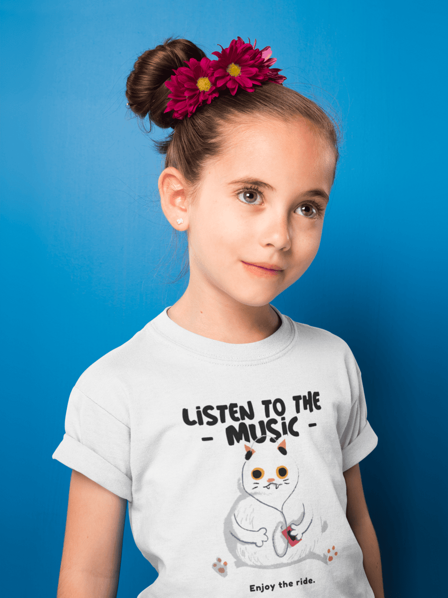 listen to the music enjoy the ride round neck 100% cotton t shirt for kids