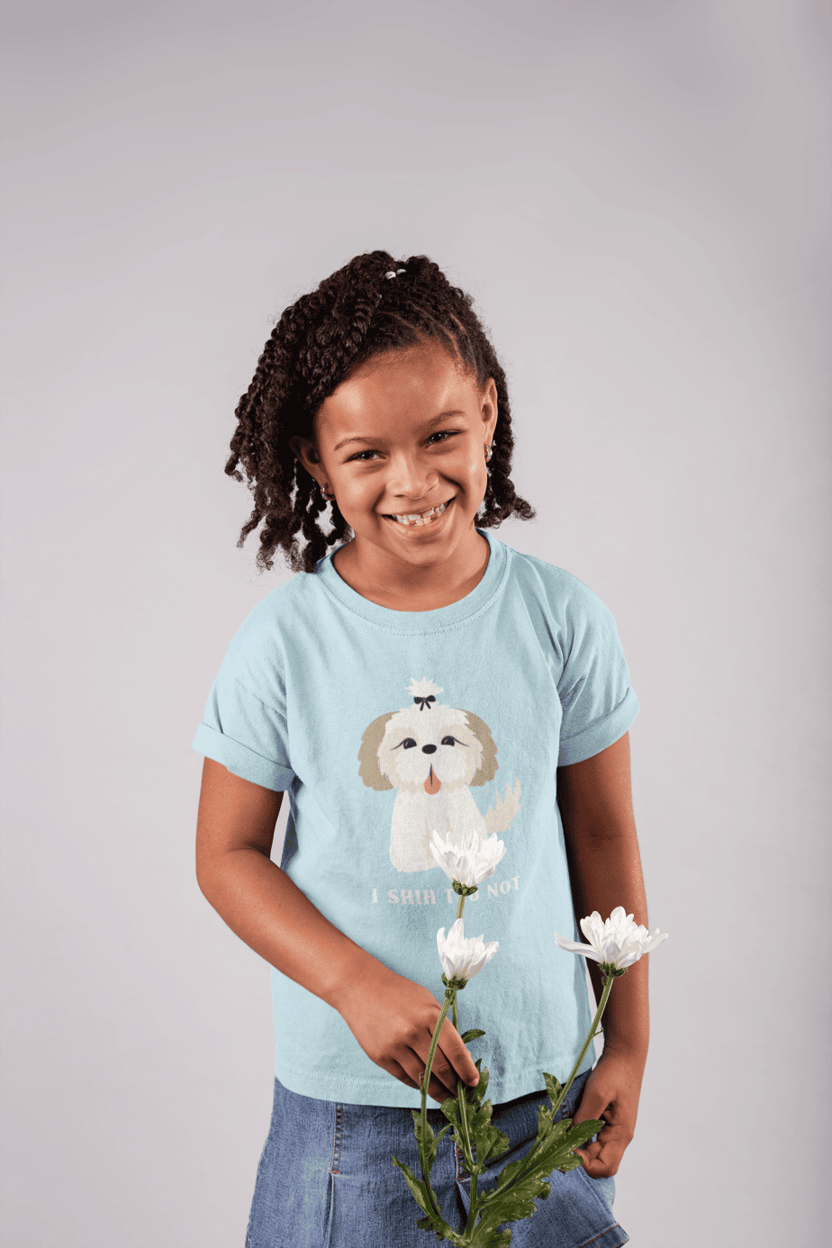 i shih tzu not round neck 100% cotton t shirt for kids