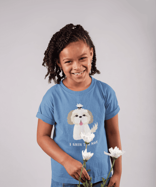 i shih tzu not round neck 100% cotton t shirt for kids