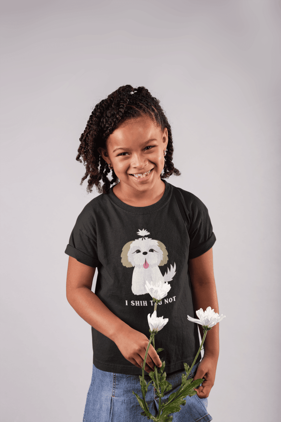 i shih tzu not round neck 100% cotton t shirt for kids