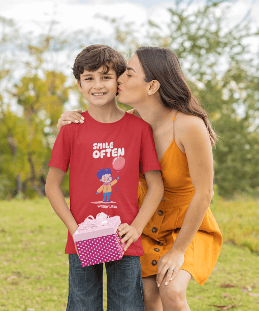 smile often worry less round neck 100% cotton t shirt for kids