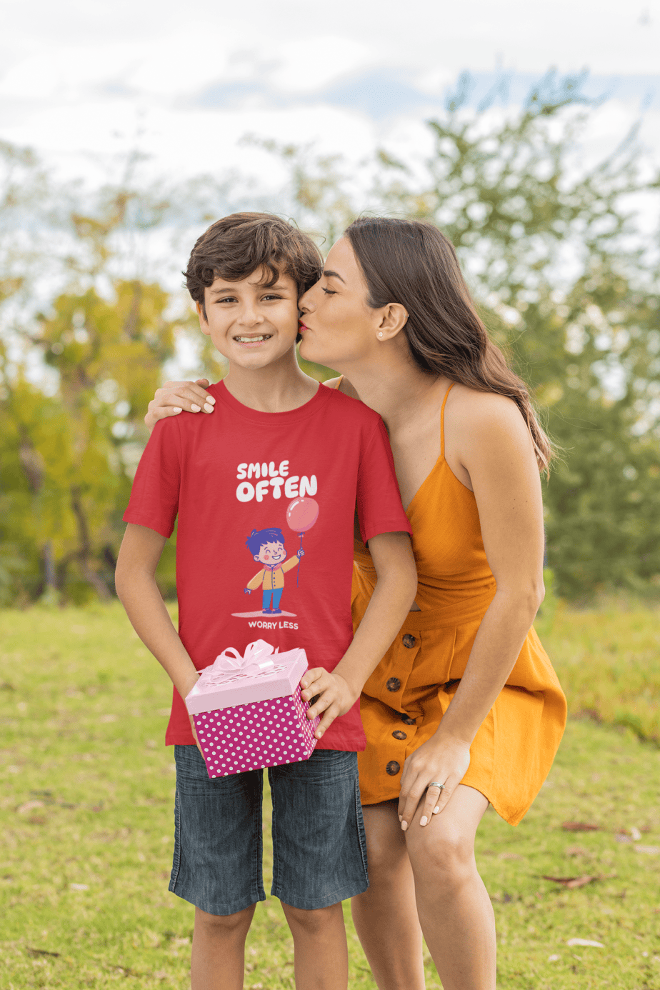 smile often worry less round neck 100% cotton t shirt for kids