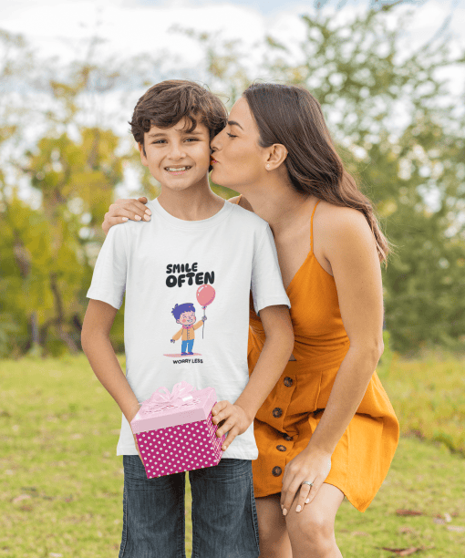 smile often worry less round neck 100% cotton t shirt for kids