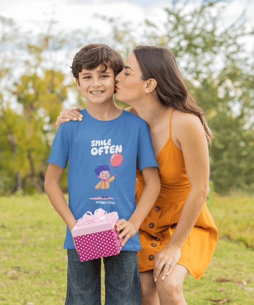 smile often worry less round neck 100% cotton t shirt for kids