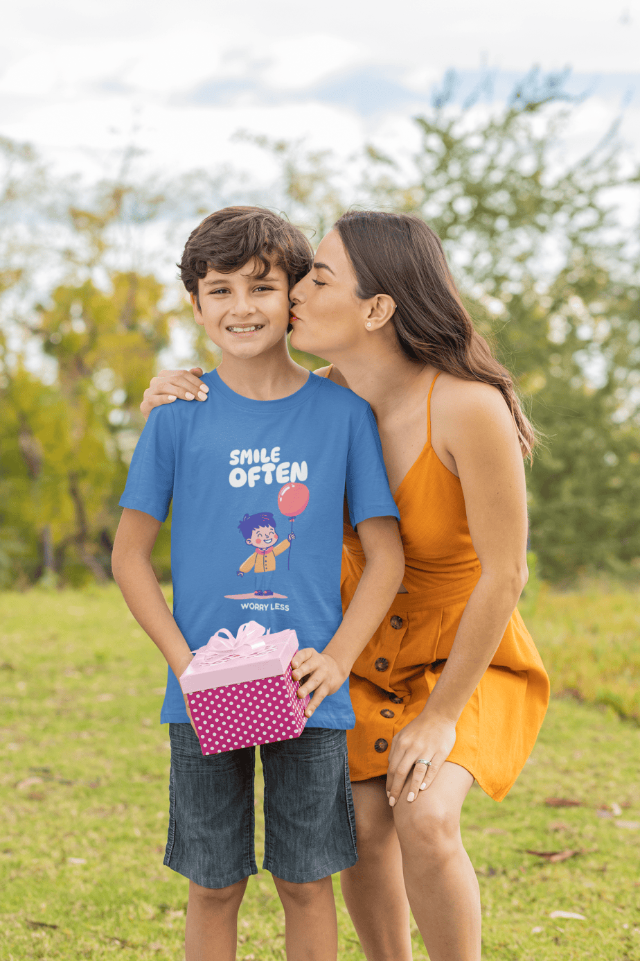 smile often worry less round neck 100% cotton t shirt for kids