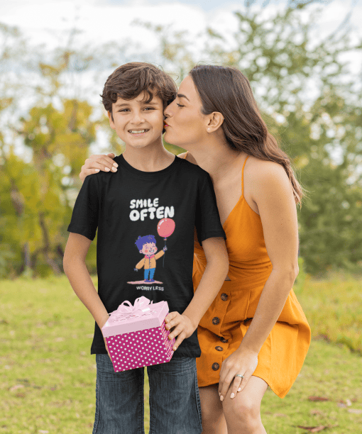 smile often worry less round neck 100% cotton t shirt for kids