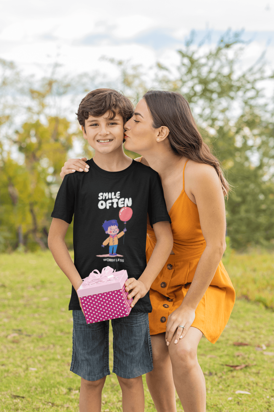 smile often worry less round neck 100% cotton t shirt for kids