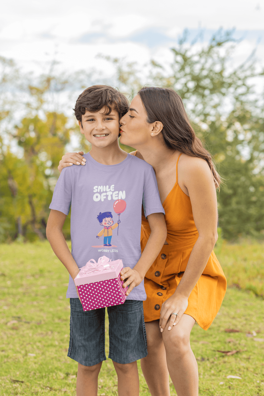 smile often worry less round neck 100% cotton t shirt for kids