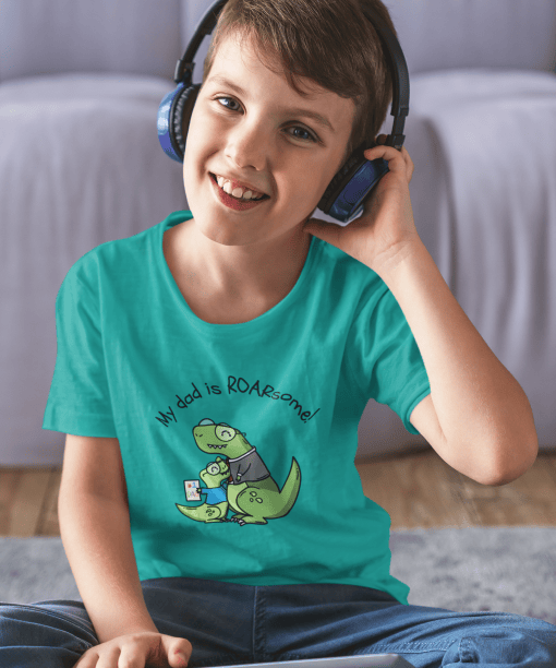 my dad is roarsome! round neck 100% cotton t shirt for kids