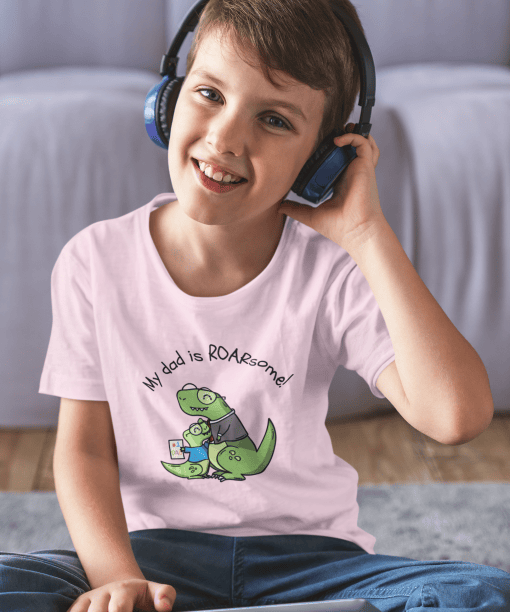 my dad is roarsome! round neck 100% cotton t shirt for kids
