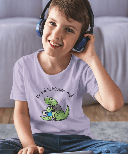 my dad is roarsome! round neck 100% cotton t shirt for kids