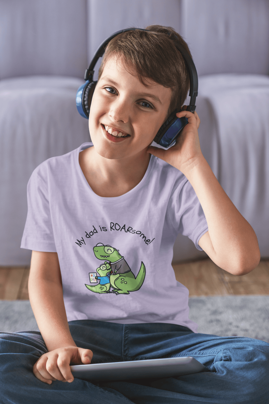 my dad is roarsome! round neck 100% cotton t shirt for kids