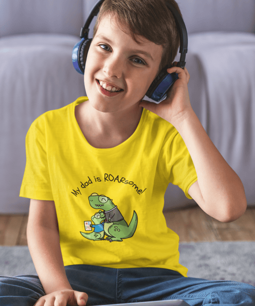 my dad is roarsome! round neck 100% cotton t shirt for kids