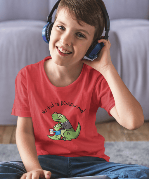 my dad is roarsome! round neck 100% cotton t shirt for kids