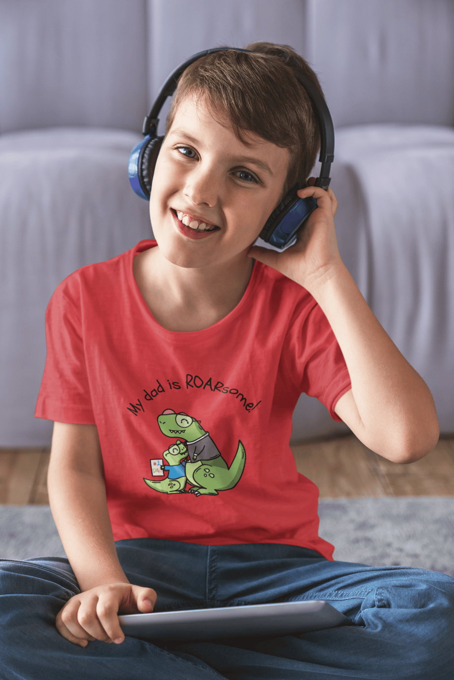my dad is roarsome! round neck 100% cotton t shirt for kids