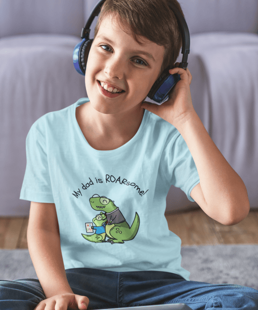 my dad is roarsome! round neck 100% cotton t shirt for kids