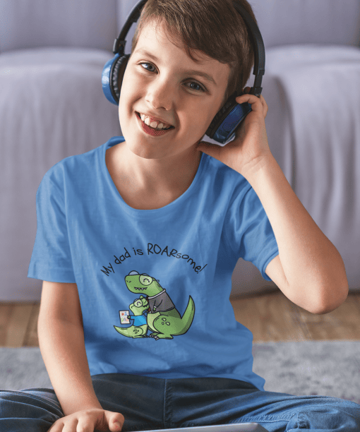 my dad is roarsome! round neck 100% cotton t shirt for kids