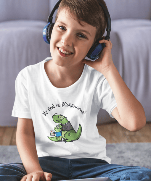 my dad is roarsome! round neck 100% cotton t shirt for kids