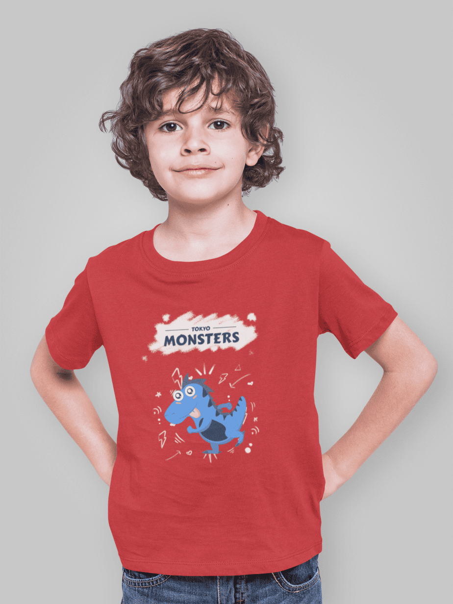 tokyo monsters round neck 100% cotton t shirt for kids