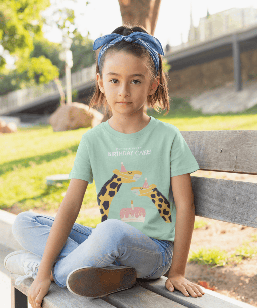 stay home and eat birthday cake round neck 100% cotton t shirt for kids
