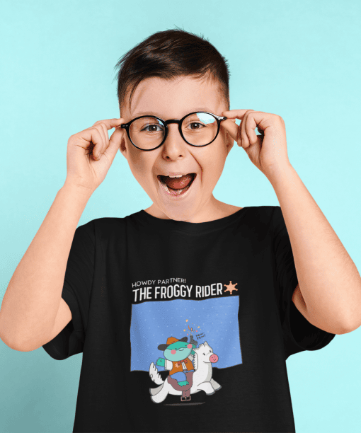 the froggy rider round neck 100% cotton t shirt for kids