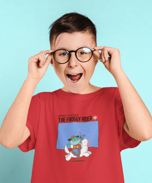 the froggy rider round neck 100% cotton t shirt for kids