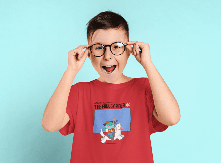 the froggy rider round neck 100% cotton t shirt for kids
