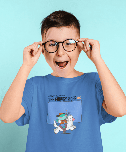 the froggy rider round neck 100% cotton t shirt for kids
