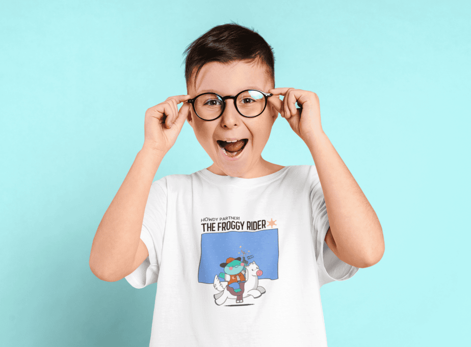 the froggy rider round neck 100% cotton t shirt for kids