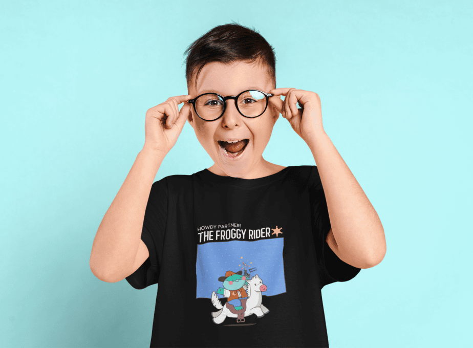 the froggy rider round neck 100% cotton t shirt for kids