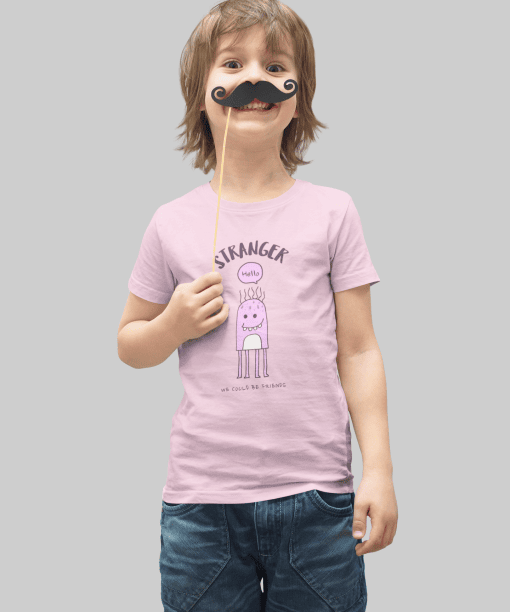 stranger hello! we could be friends round neck 100% cotton t shirt for kids
