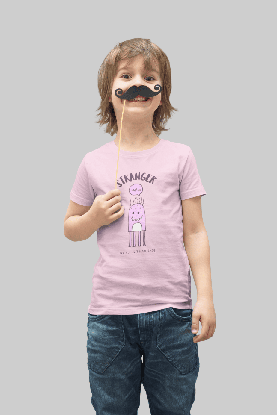 stranger hello! we could be friends round neck 100% cotton t shirt for kids