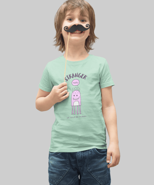 stranger hello! we could be friends round neck 100% cotton t shirt for kids