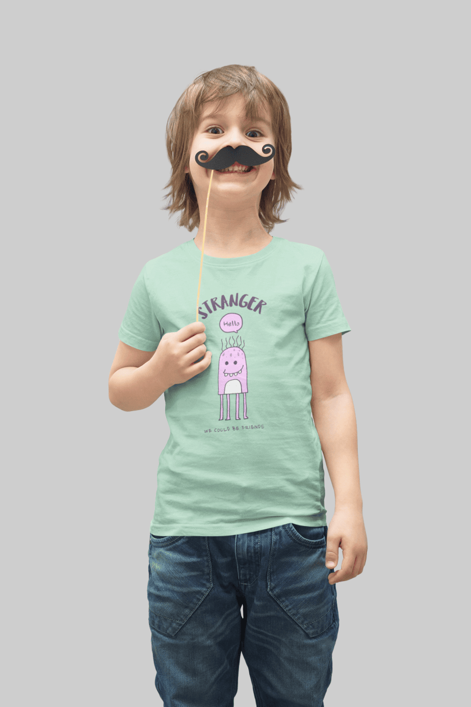 stranger hello! we could be friends round neck 100% cotton t shirt for kids