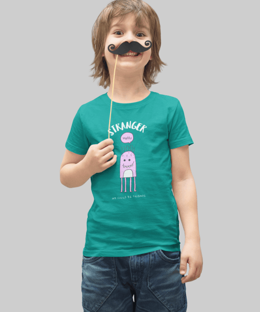 stranger hello! we could be friends round neck 100% cotton t shirt for kids