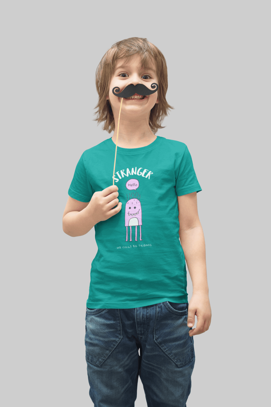 stranger hello! we could be friends round neck 100% cotton t shirt for kids