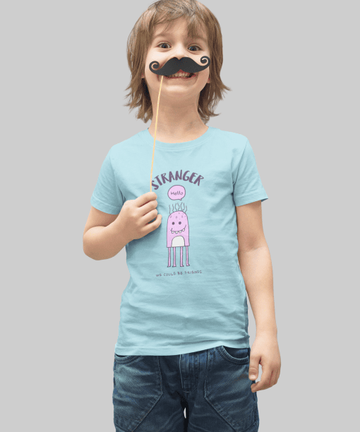 stranger hello! we could be friends round neck 100% cotton t shirt for kids