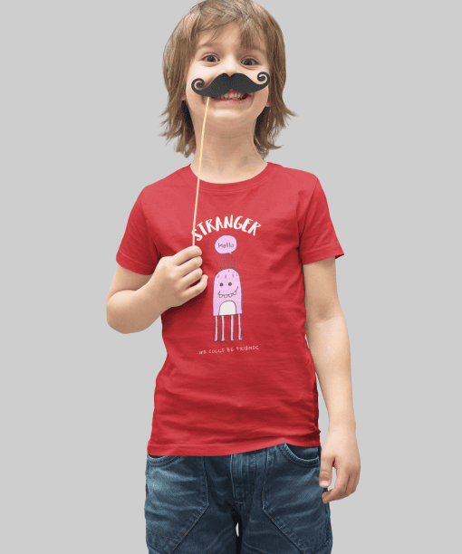 stranger hello! we could be friends round neck 100% cotton t shirt for kids