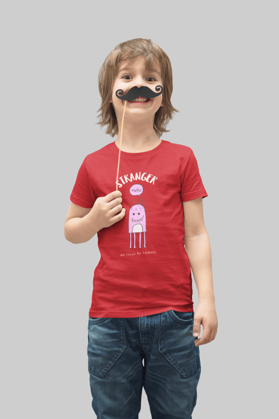stranger hello! we could be friends round neck 100% cotton t shirt for kids