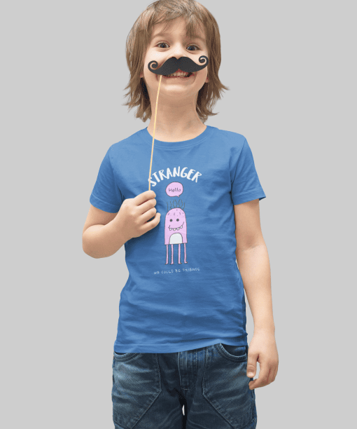 stranger hello! we could be friends round neck 100% cotton t shirt for kids