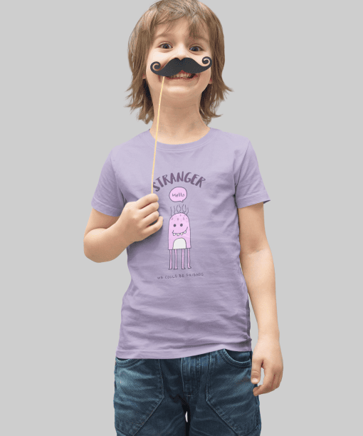 stranger hello! we could be friends round neck 100% cotton t shirt for kids