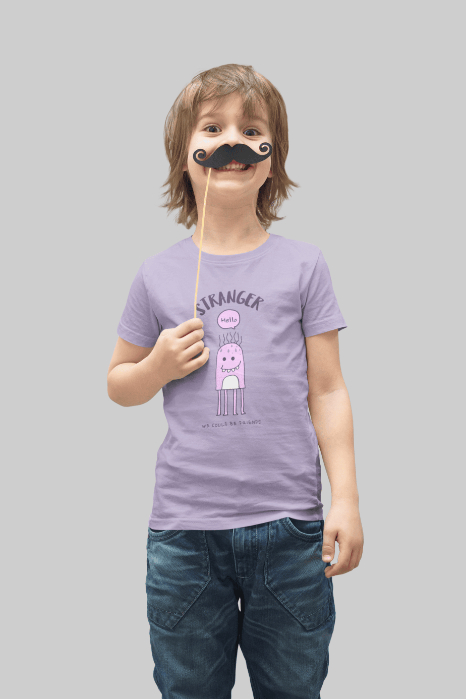 stranger hello! we could be friends round neck 100% cotton t shirt for kids