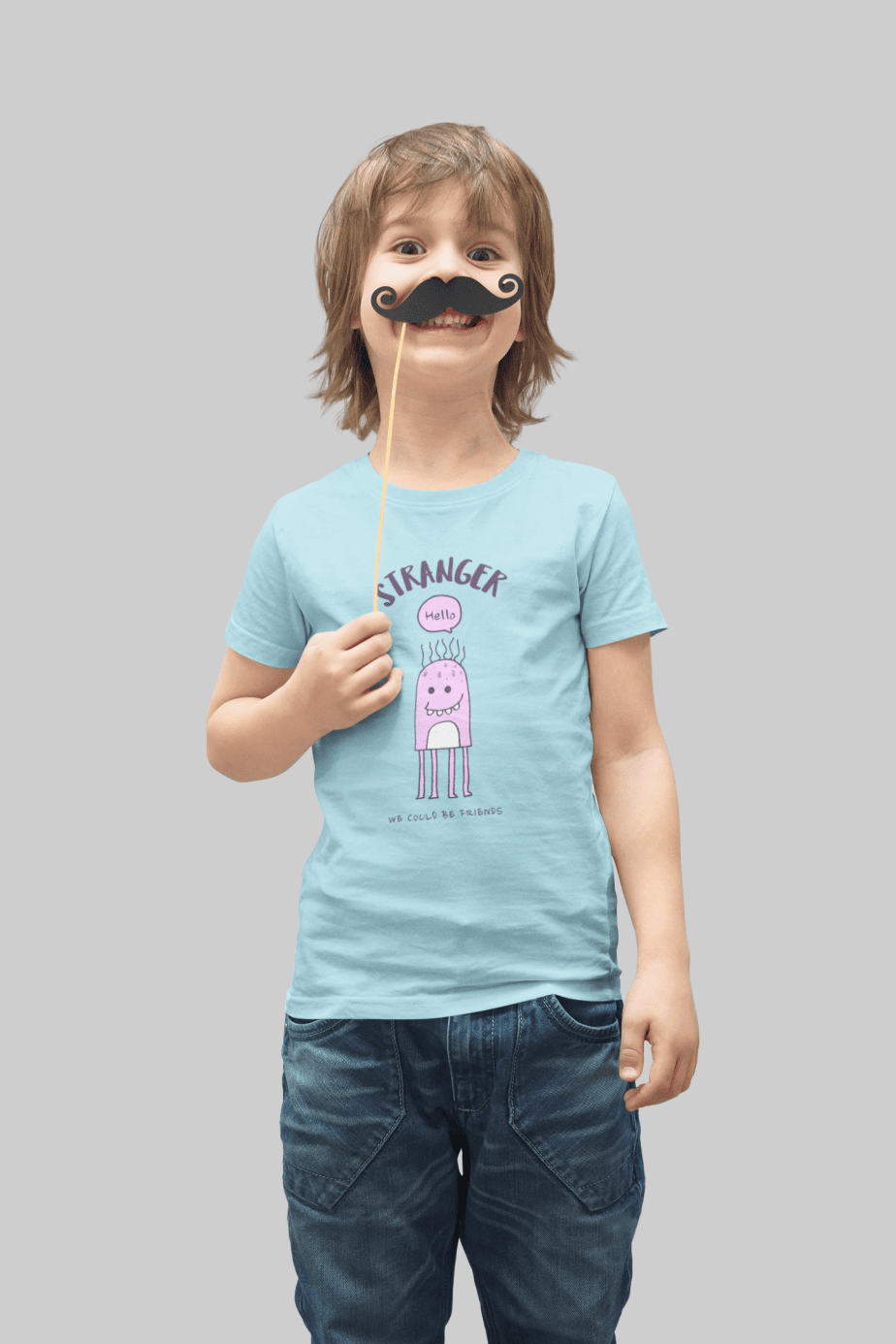 stranger hello! we could be friends round neck 100% cotton t shirt for kids